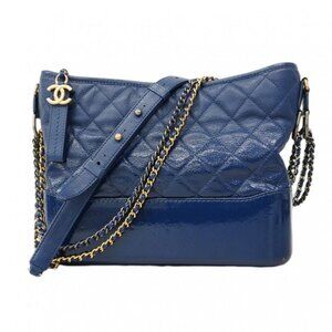 Chanel Shoulder Bag Gabrielle Patent Leather Blue Gold Silver